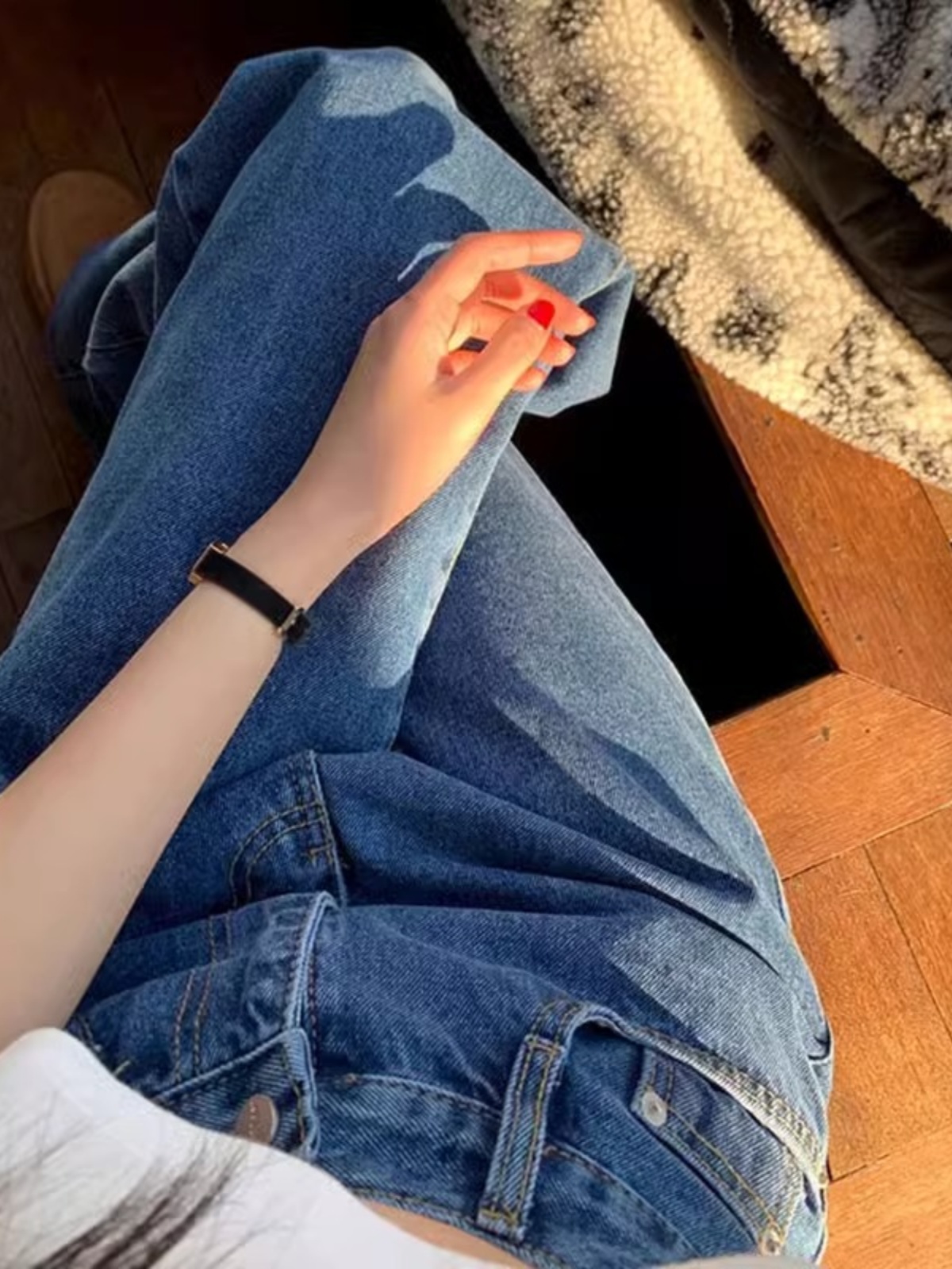 「MD」Retro High Waist Slimming Straight Leg Casual Washed Denim Jeans Women's Chic Spring Versatile Wide Leg Casual Loose Fit