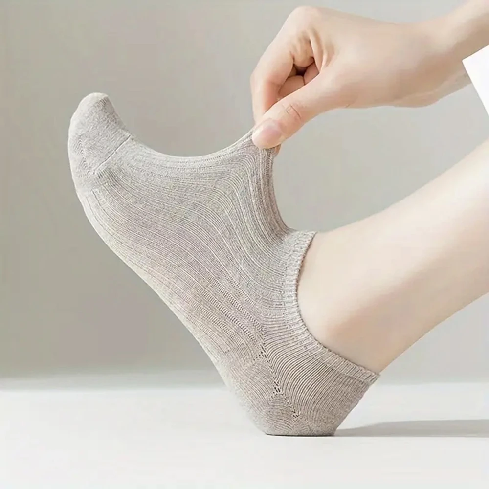 5/10 paar no-show effen boot herensokken, eenvoudige en ademende unisex enkelsokken, dameskousen en zwarte lage buis schattige sokken