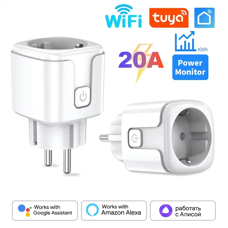 Tuya WiFi/Zigbee enchufe inteligente enchufe UE 16A/20A Monitor de potencia temporizador Control remoto por voz funciona con Alexa Google Home Smart Life