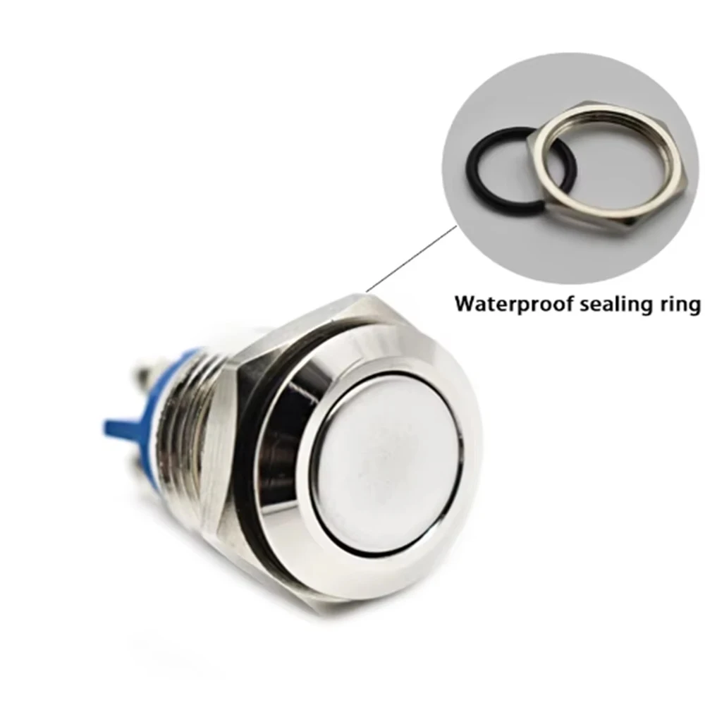 16mm 1NO Hohe Flache Kopf Wasserdicht Momentary Reset Metall Druckschalter Schraube Terminal Auto Motor Türklingel PC Netzschalter