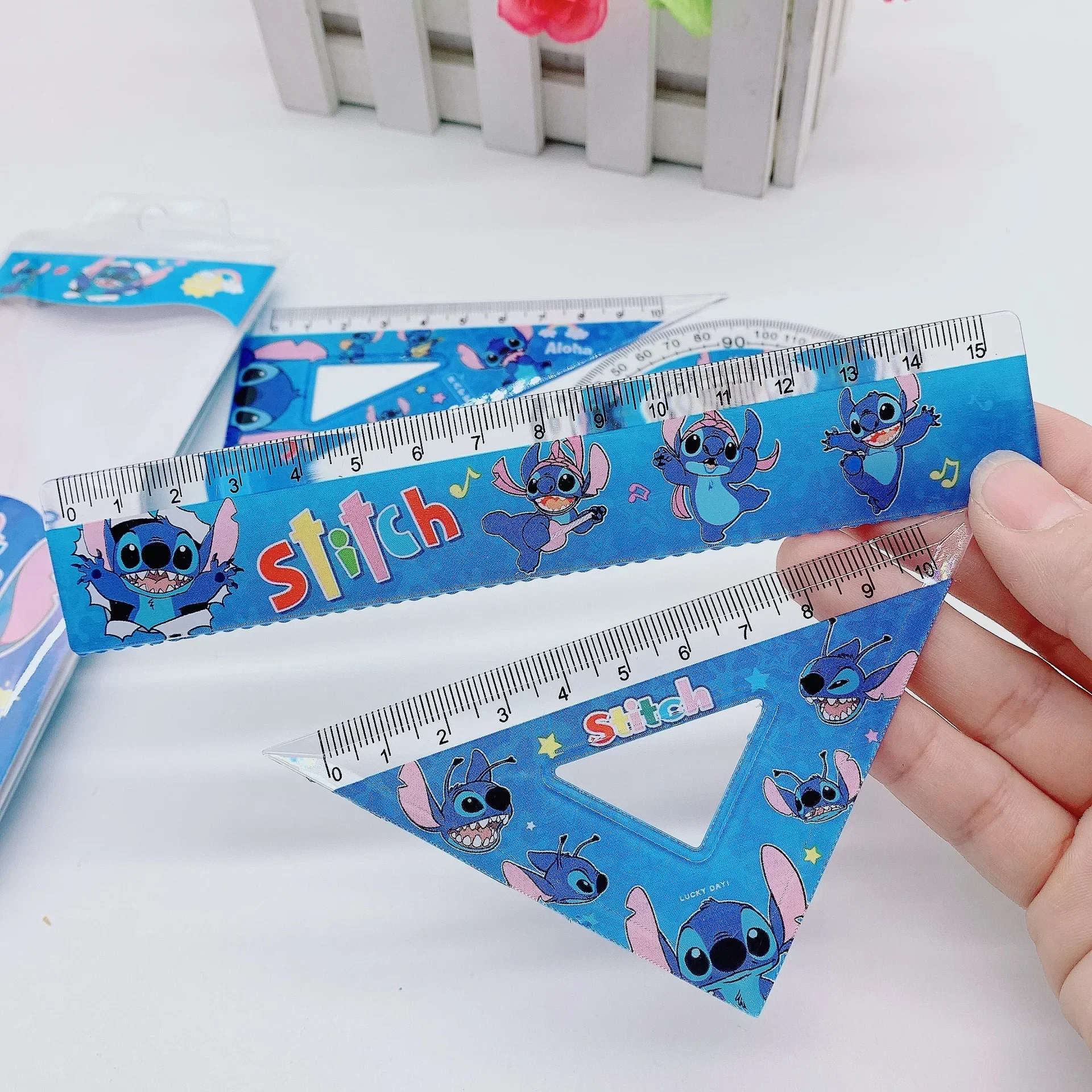 1 set Disney Stitch set di righelli creativi studente studio cancelleria righelli triangolo goniometro materiale scolastico regalo per bambini all'ingrosso