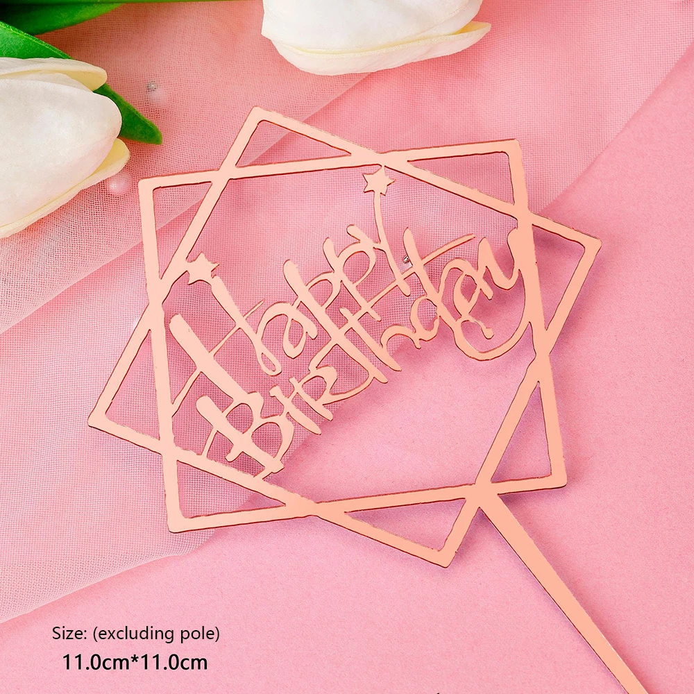 10 pezzi Topper per torta di buon compleanno Topper per cupcake con specchio in oro acrilico per bambini Decorazioni per dessert per torte per feste di compleanno Baby Shower