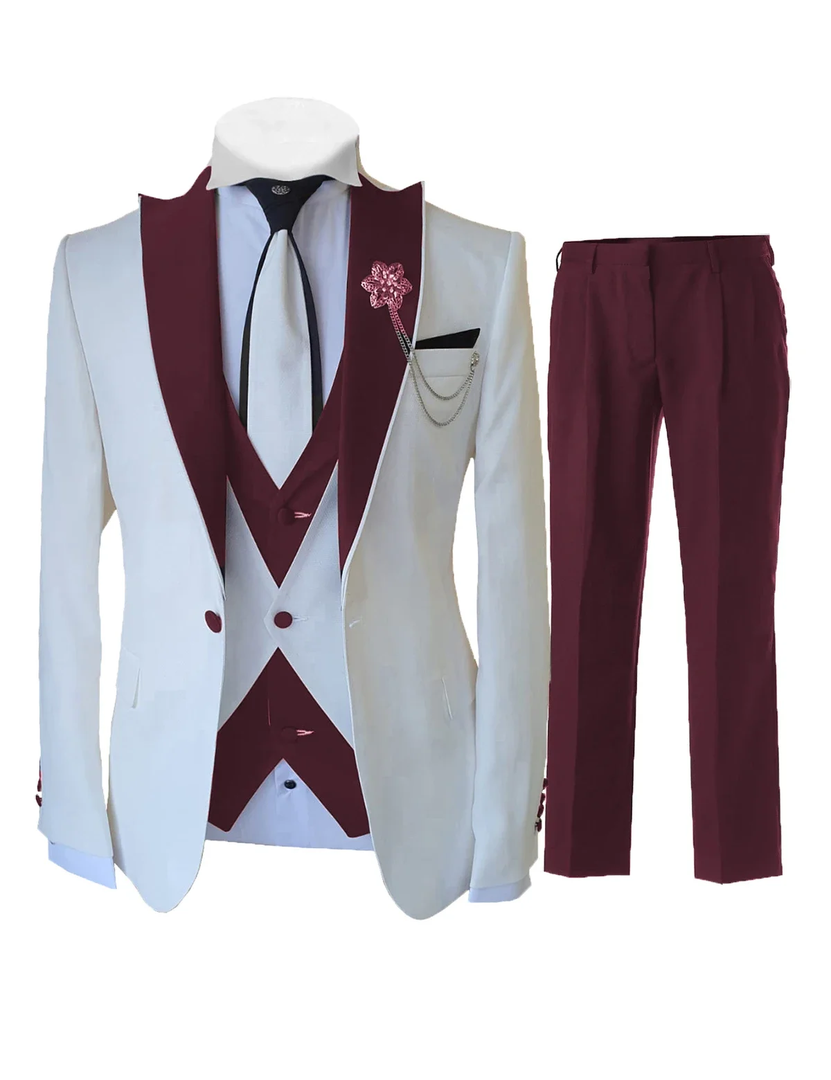 แฟชั่น Tailor-made สีขาวชุดสําหรับชาย 3 ชิ้นชุด SLIM FIT งานแต่งงานที่ดีที่สุด Man เจ้าบ่าว Tuxedo (เสื้อ + เสื้อกั๊ก + กางเกง)