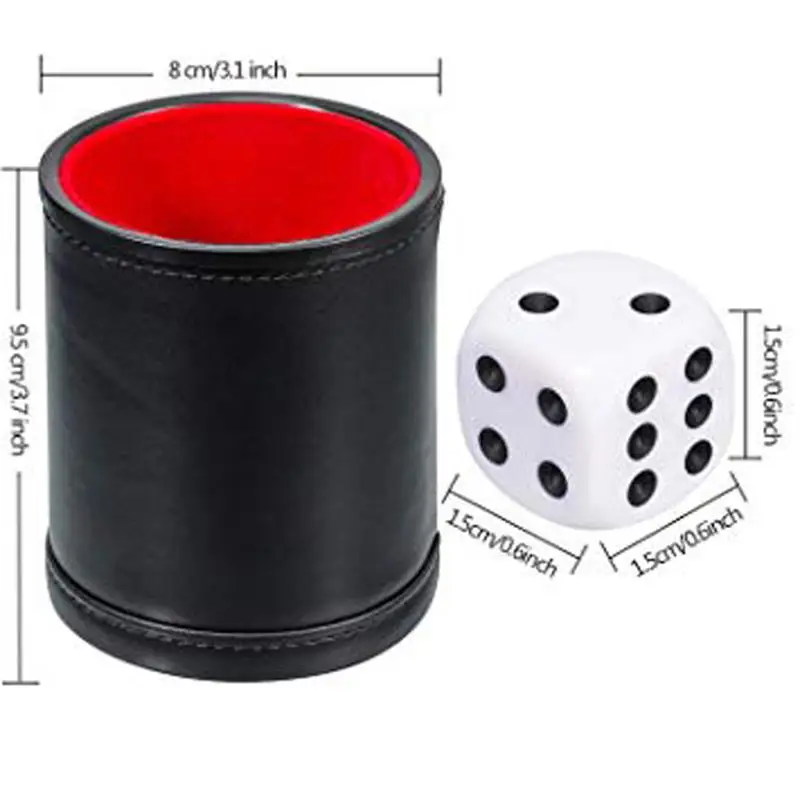 Lederwürfelbecher mit Deckel, grün-rotes Innenfutter, leise im Schütteln für Lügnerwürfel, Farkle Yahtzee Brettspiele mit 5-teiliger Würfel