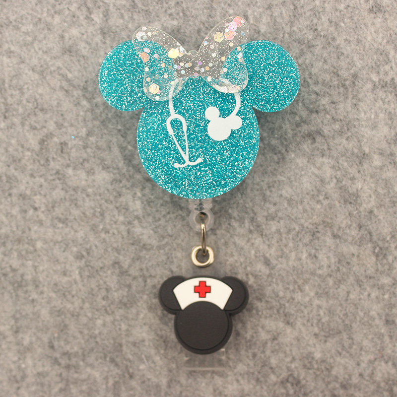 Colorful Shiny Girl Mouse Style Rotate Badge Reel Nurse Workers Enfermera ID Holder Retractable Card Holder Accessory