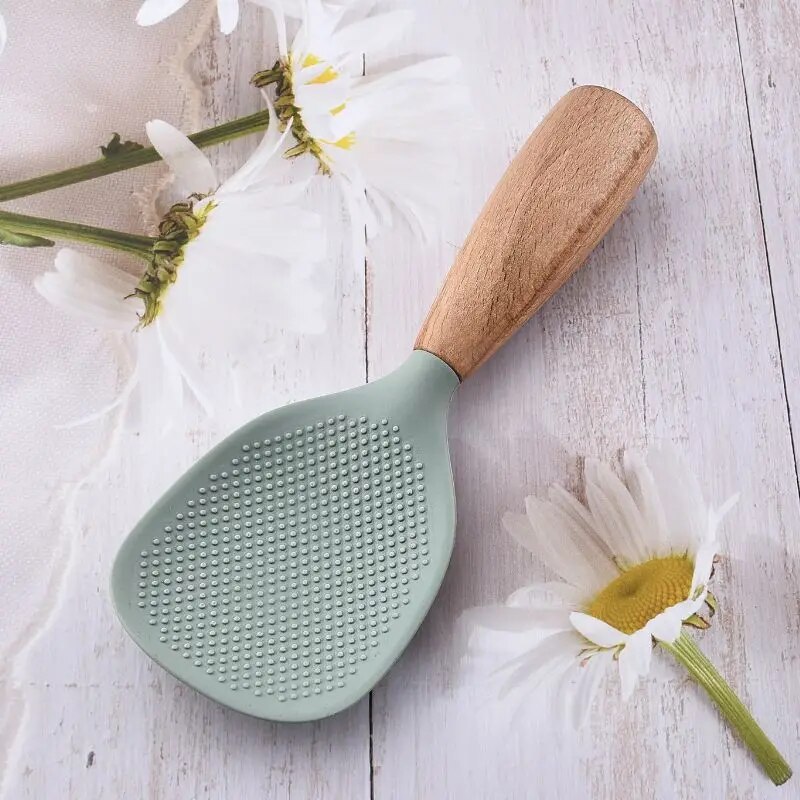 Espátula de silicone com alça de madeira estendida, panela antiaderente, resistente a altas temperaturas, fritar, especial