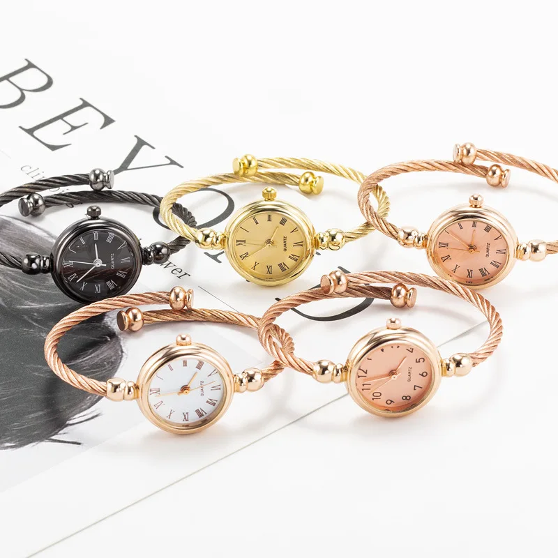 2 pçs moda de luxo relógio feminino ouro pulseira fina senhoras relógio para pulseira montre femme feminino relógio de pulso feminino relojes
