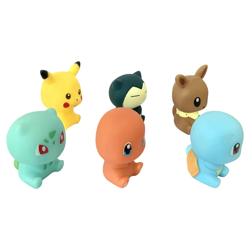 Pokemon Pikachu 6pcs ของเล่นน้ํา 5-6 ซม.Squeak & Float Bath ของเล่นอะนิเมะ Eevee Snorlax Charmander Squirtle Bulbasaur สําหรับชายหญิง