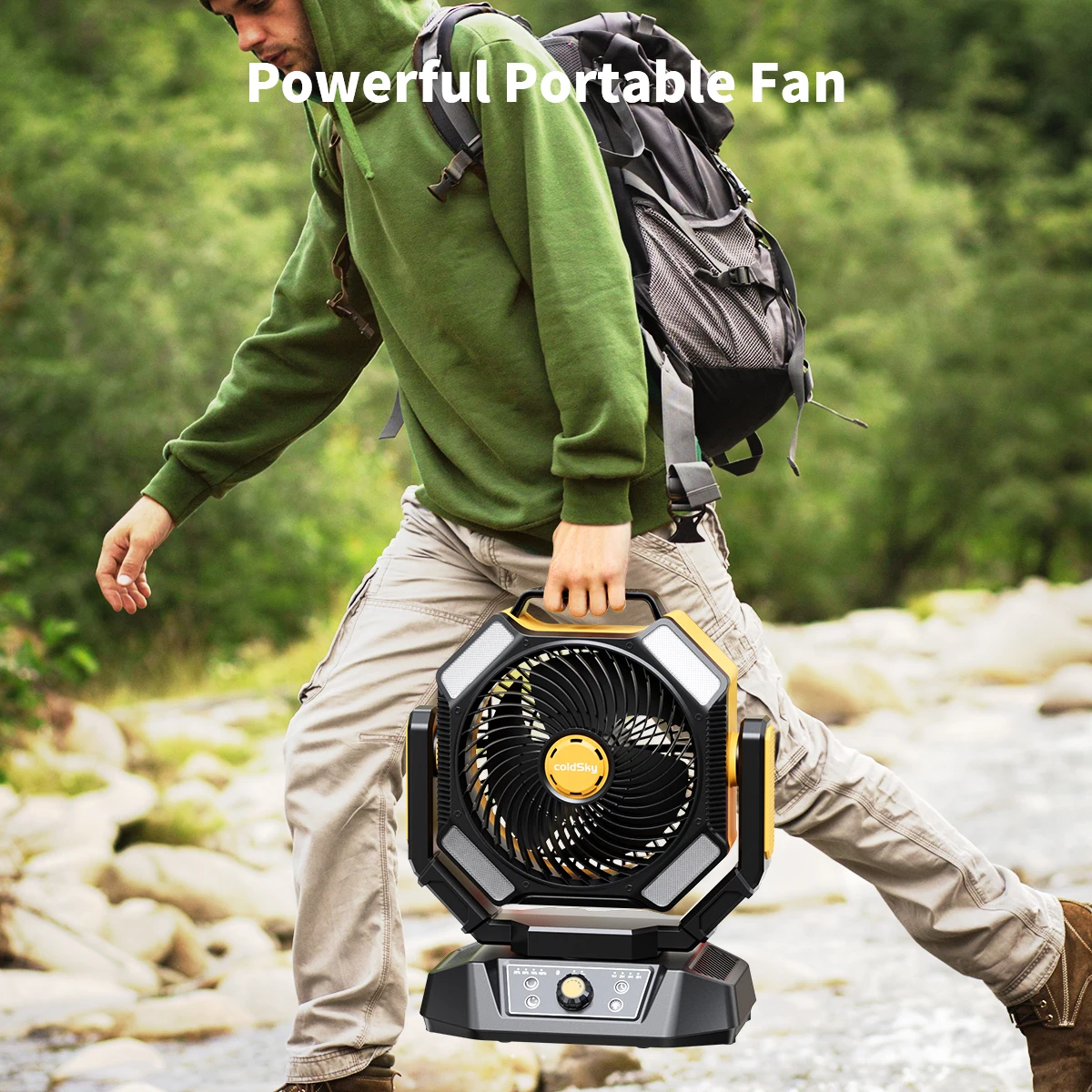 40000 mAh batteriebetriebener Ventilator, tragbarer Campingventilator mit 4 LED-Laterne, 8 Geschwindigkeiten, Schreibtischventilator, Fernbedienung, tragbarer wiederaufladbarer Außenventilator