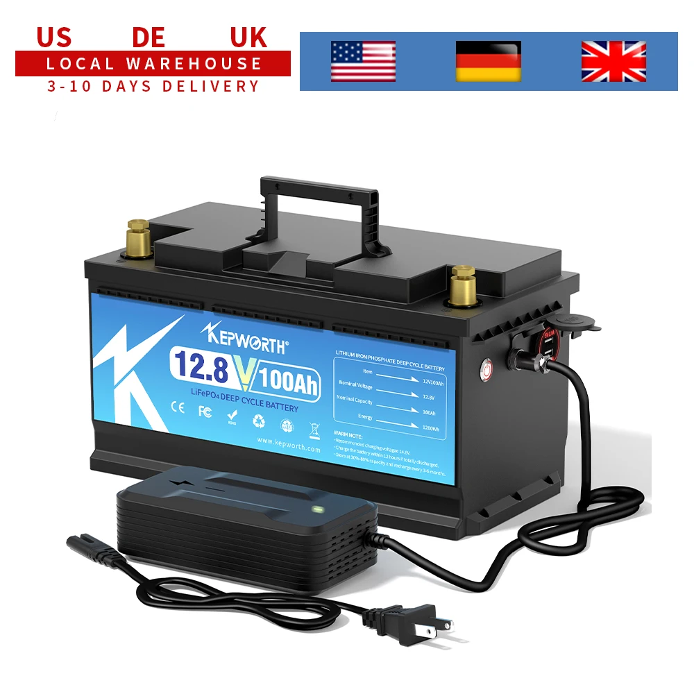 KEPWORTH 12V 100Ah Akumulatory LiFePO4 Ogniwa Klasy A Akumulatory Litowo-Żelazowo-Fosforanowe do Przechowywania Zewnętrznego / Domowego