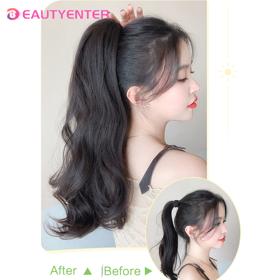 Beautyenter ผมยาวลอนสังเคราะห์พร้อมคลิปหนีบผมหางม้าวิกผมหยิกผมหางม้าปลอมสามารถถักได้