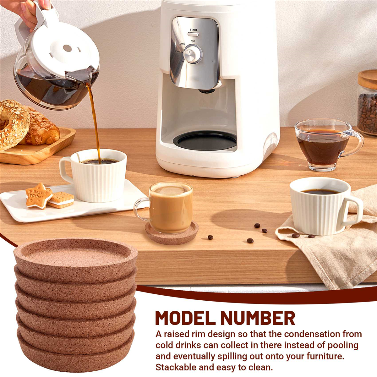 丸い吸収コルクコースター、オフィスや家庭でのほとんどのタイプのマグカップ用のマグカップ、熱、6パック、4インチ