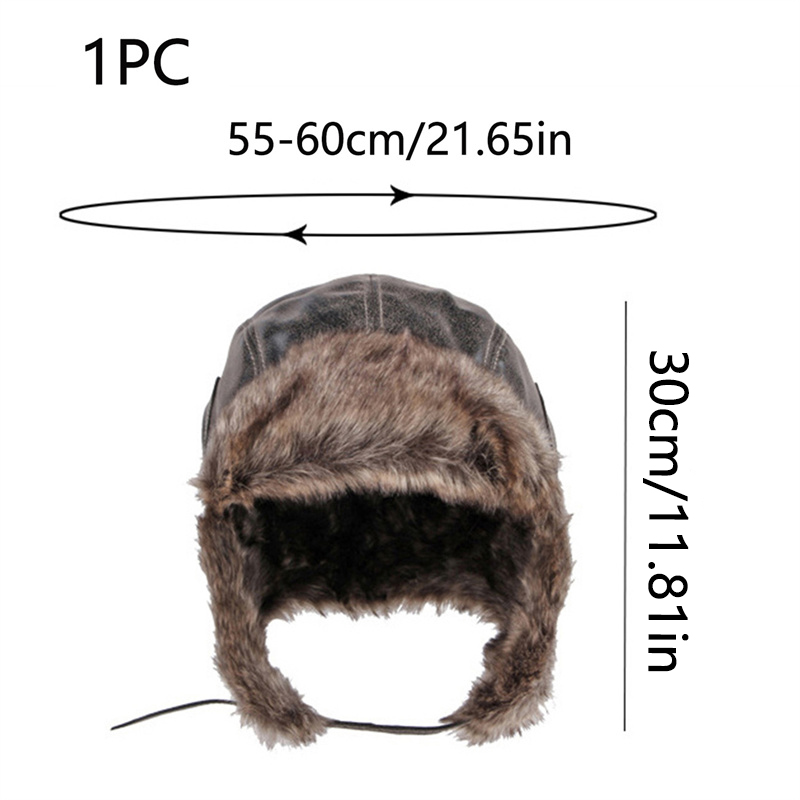 Unisex Winter Ushanka Hat Trapper Aviator Trooper Earflap Warm Faux Fur Leather Waterproof Ski Hat Bomber Cap Ear Protectors Hat
