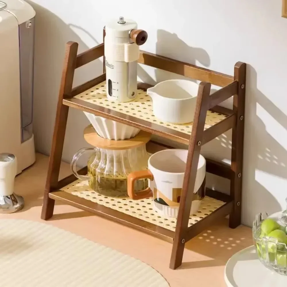 Doppelschichtiges Bambusregal, 2-stufiger Desktop-Organizer, Präsentationsregale, Büro, Schreibwaren, Büroaufbewahrung, Make-up-Organisation für Waschtisch