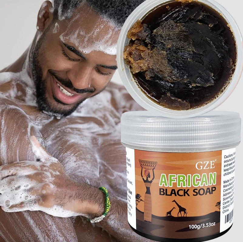 Sabonete Preto Africano GZE Limpador Facial, Cabelo e Corporal 3 em 1 - Limpeza Profundamente e Hidrata a Pele e o Cabelo, Ingredientes Naturais