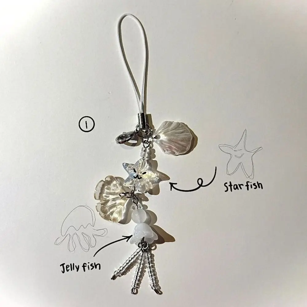 1 ชิ้นฤดูร้อน Ocean สไตล์ Charm ใหม่ผู้หญิงกระเป๋า Seashell Jelly ปลาพวงกุญแจ Keycord น่ารักสาวสายคล้องกุญแจเชือกเส้นเล็ก