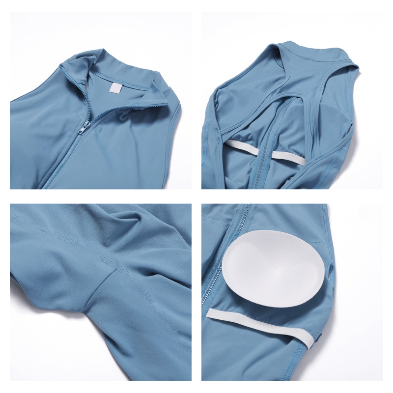 Traje de una pieza con espalda en V para mujer, mono deportivo con cremallera, peleles de Yoga, ropa deportiva sin espalda, monos de entrenamiento sin mangas,ropa deportiva gym mujer conjuntos,mono deportivo