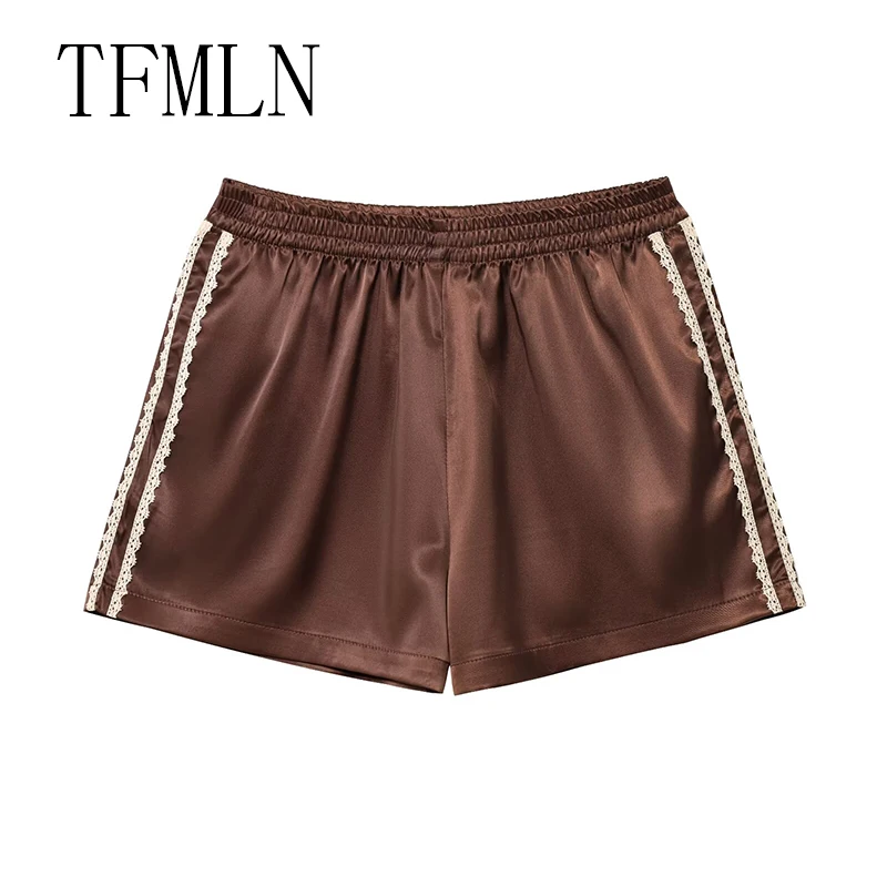 TFMLN Women New Summer Silk Lace Shorts Panties Imitation Ruffle Bloomers Anti Exposure Pants Lolita Satin Knickers Shorts Dress