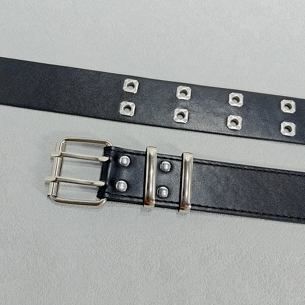 Retro Square Rivet Men's Belt With Three Row Needle Buckle Hip-Hop Rock Punk Y2k Style Jeans Belts For Women Goth Waistband