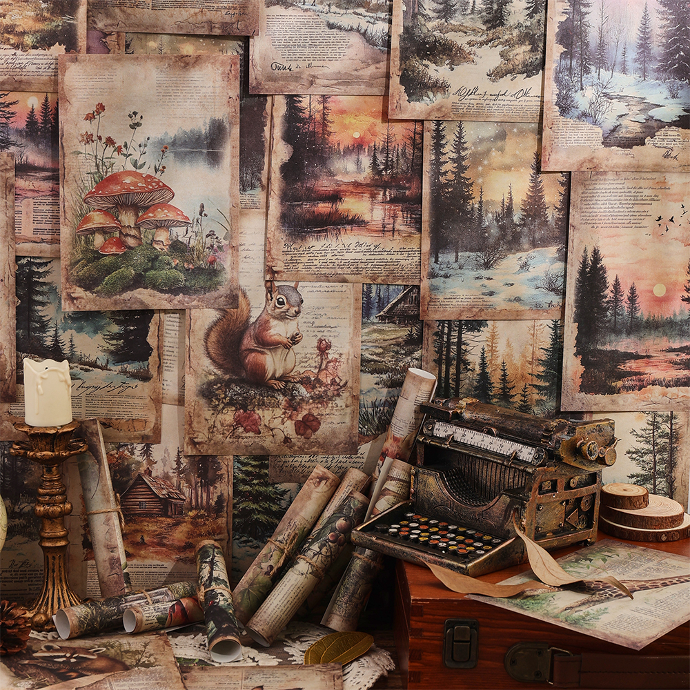 160 Sheets Vintage Natural Scenery Scrapbook Paper Non-sticky Large Size 160 Different Patterns DIY Decorative Material Paper
