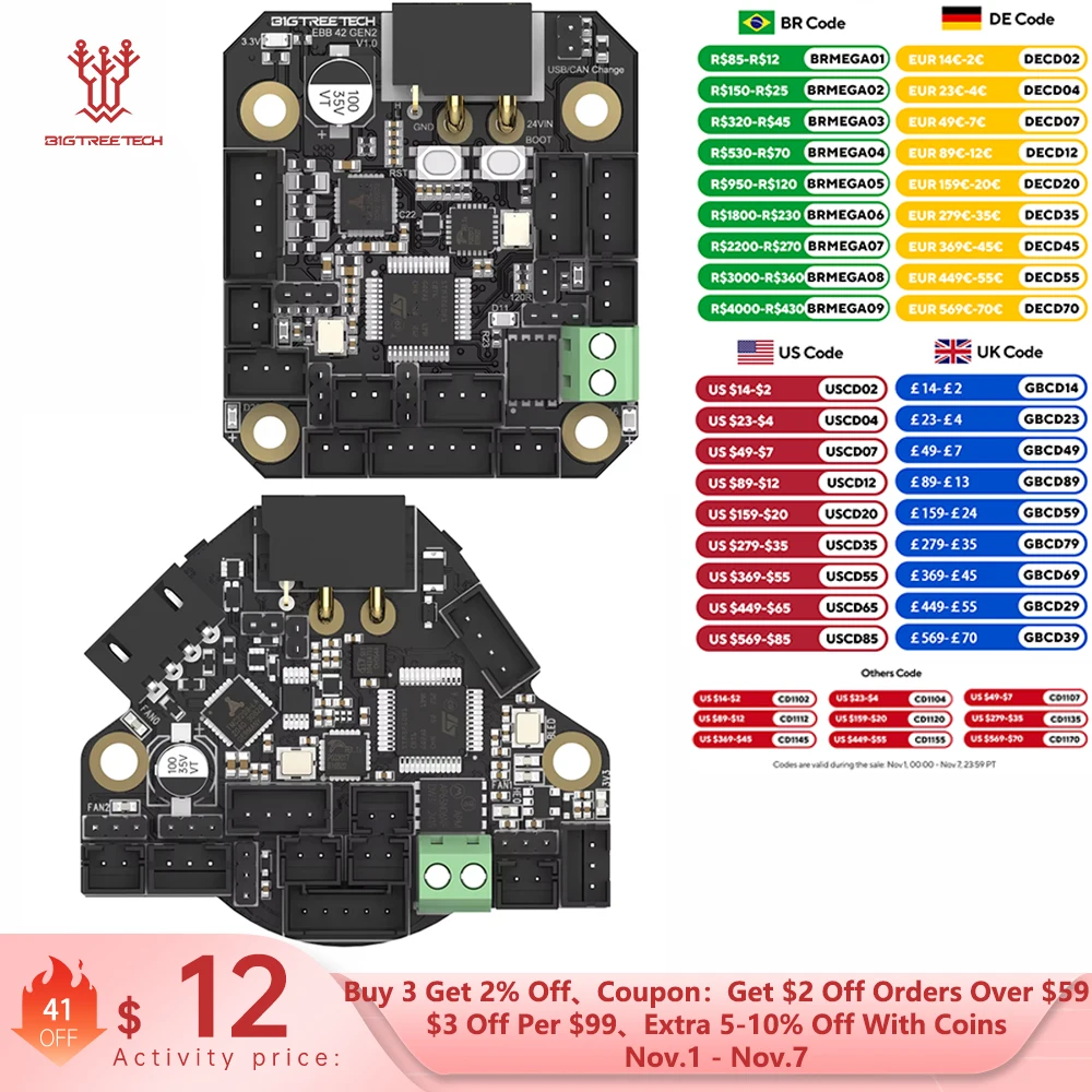BIGTREETECH EBB36 EBB42 CAN Инструментальная плата с поддержкой Canbus PT100 с MAX31865 для U2C Ender3, материнская плата 3D-принтера, расширение Klipper