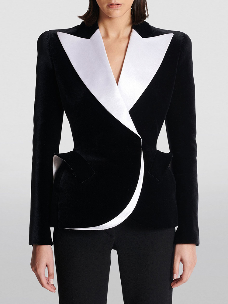 HIGH STREET Newest 2024 Designer Jacket Women's Color Block Patchwork Slim Fitting Blazer