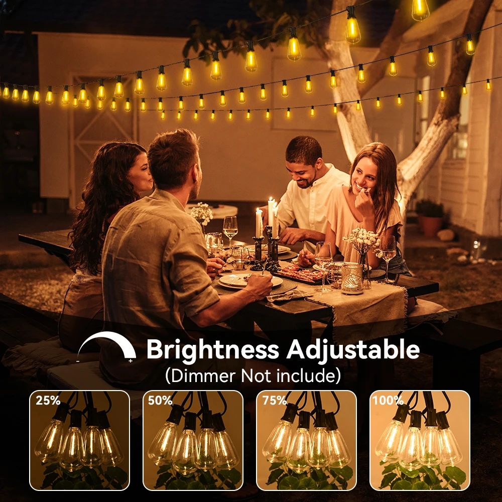 Lichterkette für den Außenbereich, ST38, Terrassen-Hängeleuchten, dekorative Lichterkette für den Garten, mit bruchsicheren LED-Lampen, 2200 K, für den Außenbereich