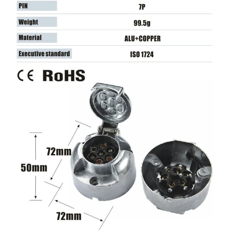 Conector de 7 pines, enchufe de remolque, aleación de aluminio, adaptador redondo de 12V, enchufe para camión, accesorios para coche