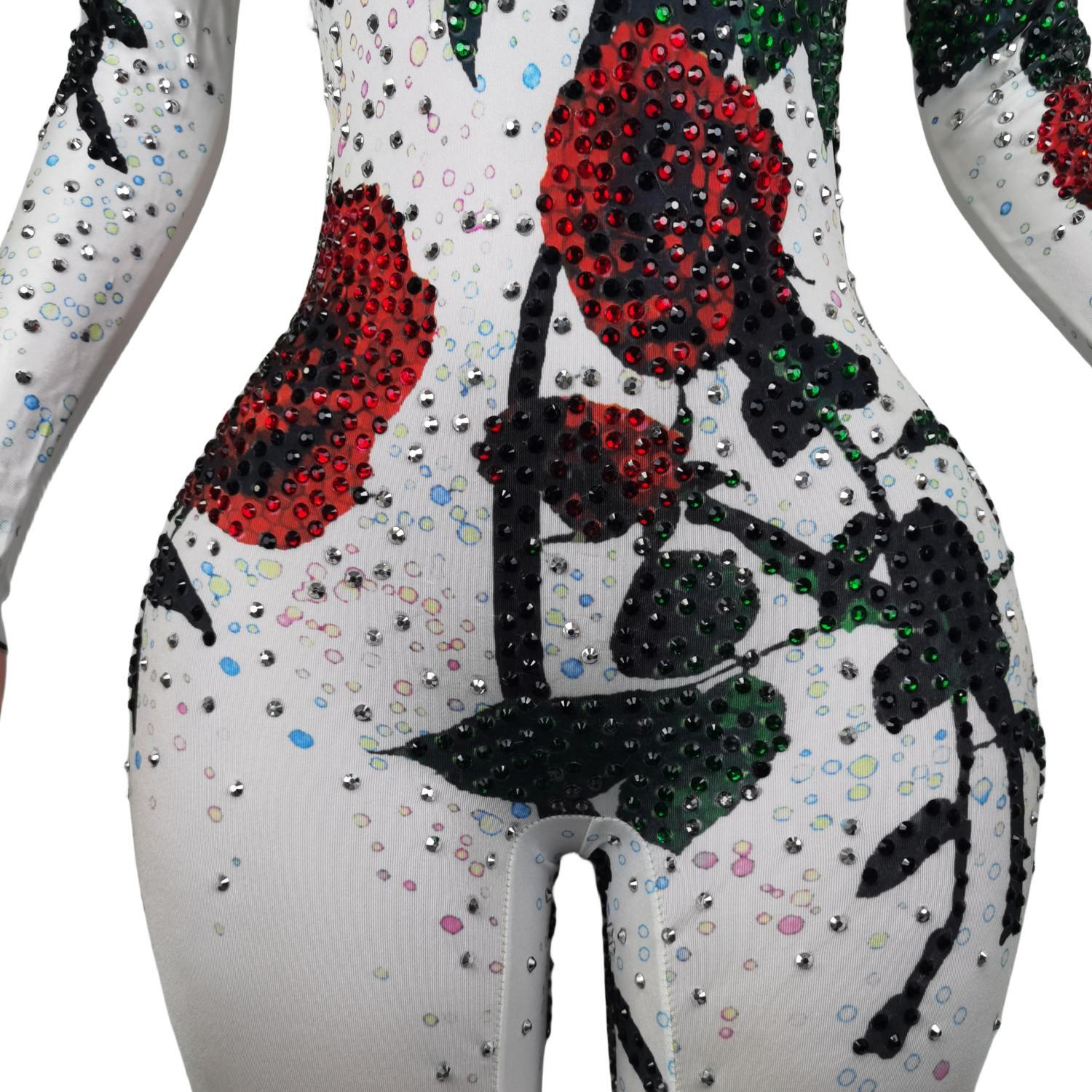 女性のための光沢のあるナイトクラブジャンプスーツ,スリムフィット,誕生日パーティーの服,ステージウェア,花柄,miguu