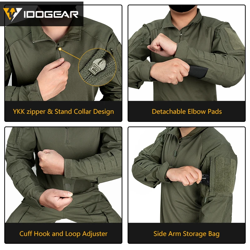 IDOGEAR UFS camisa táctica BDU ropa de combate con coderas camisa ligera elástica transpirable 3116