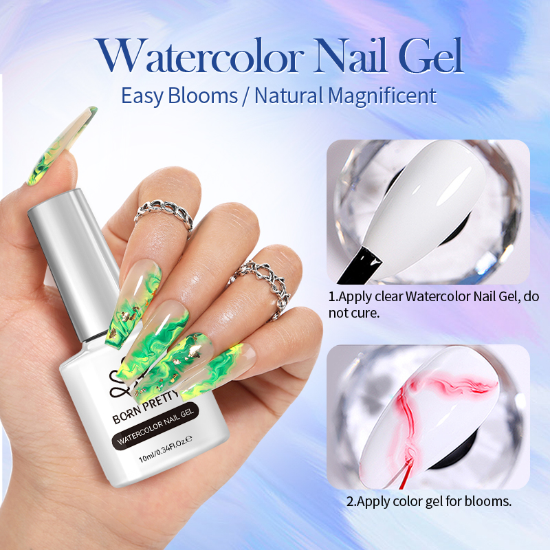 BORN PRETTY 10ml Watercolor Nail Gel Clear Transparent Gradient Flower Effect Semi Permanent Soak Off UV LED Gel Nail Polish