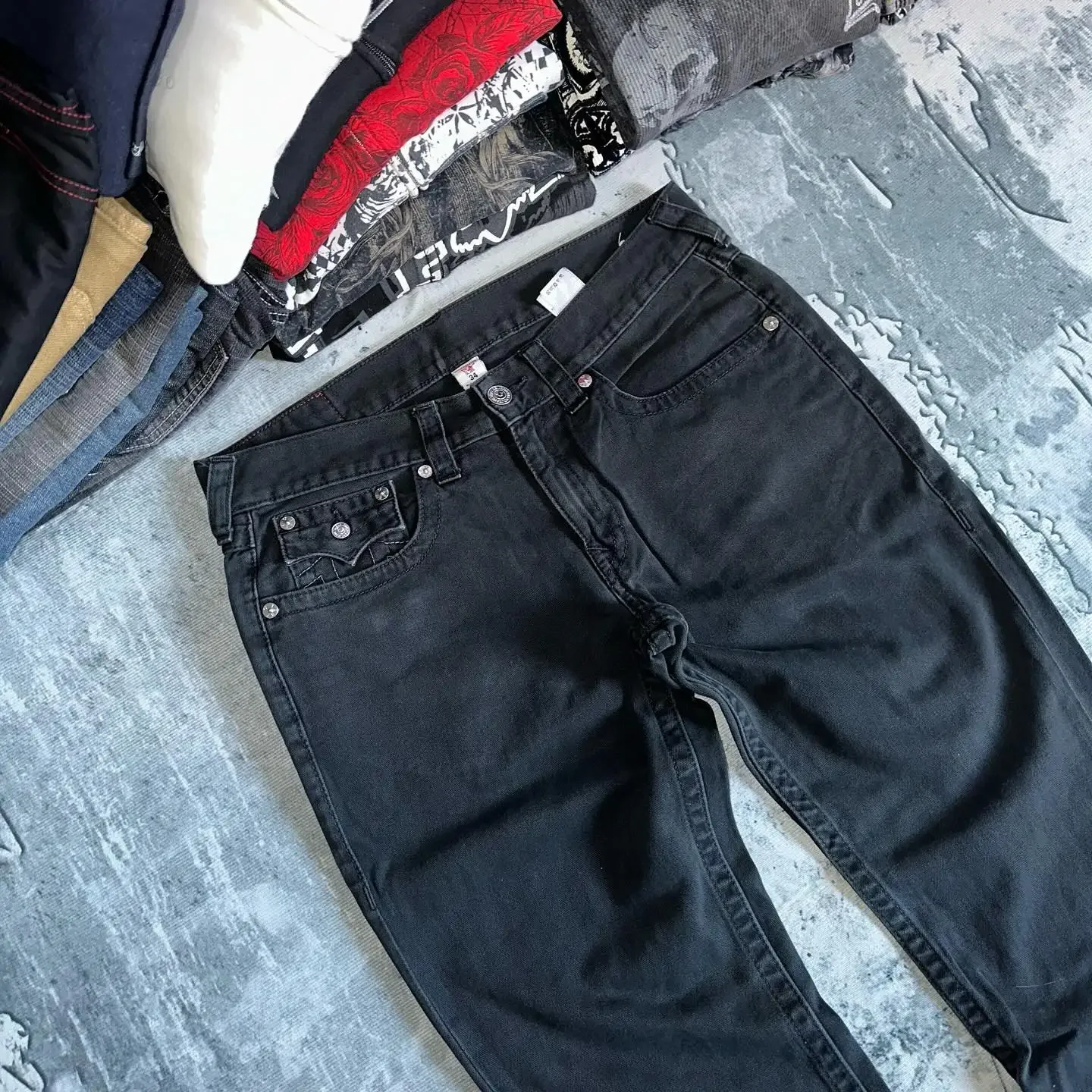 힙합 빈티지 스트리트 레저 데님 바지 아름다운 고딕 패션 수 놓은 청바지 Y2k 스트레이트 레그 와이드 레그 남성 의류