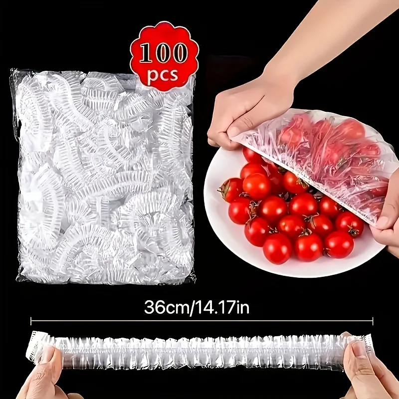 100 coperture elastiche riutilizzabili per alimenti - Guarnizioni trasparenti per piatti per ciotole estensibili (alternativa per coperture per stagnare e gastronomia)