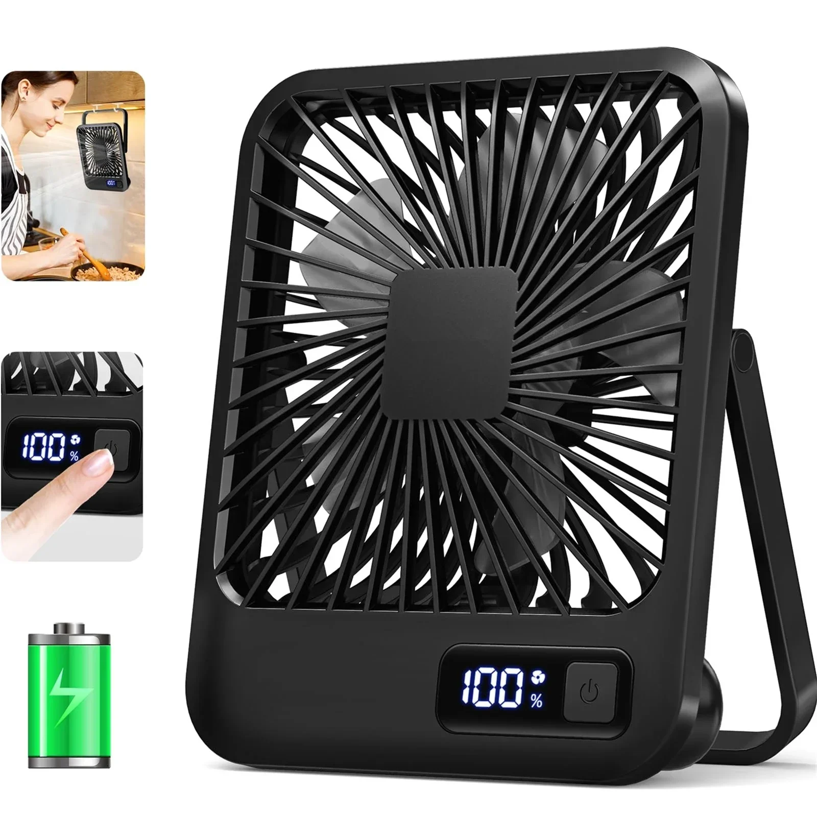 Ventilador de mesa recarregável USB portátil ultra silencioso com display de energia 180 °   Ventilador pessoal dobrável de 5 velocidades com inclinação