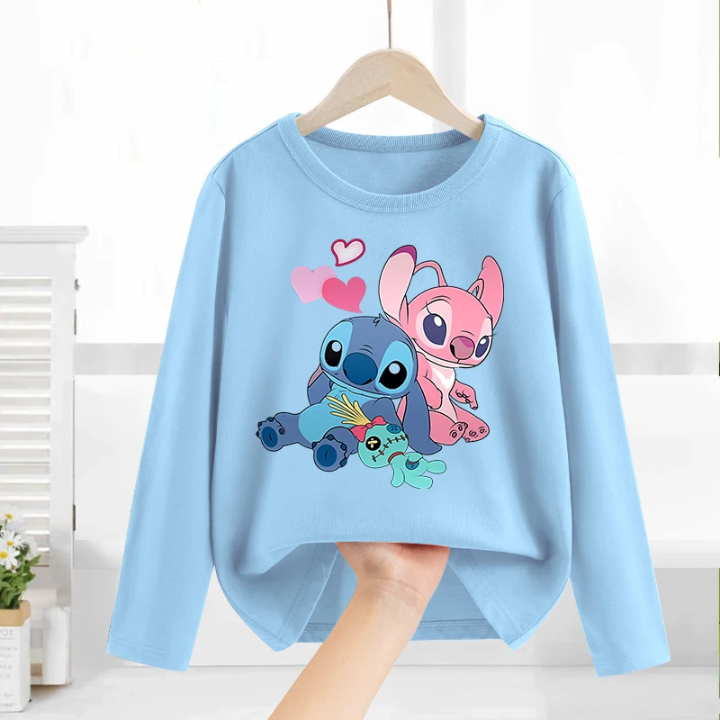 ディズニーリロ & スティッチ子供 Tシャツ綿 Tシャツ長袖ベースコートレジャーウェア男の子女の子かわいい漫画トップス子供服