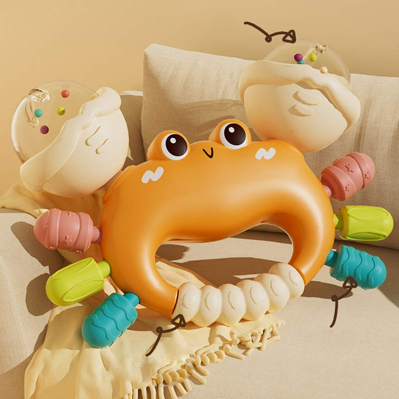 Sonajero de mano para bebé, juguete sensorial para la dentición, martillo de arena, cangrejo, agarre de mano, juguete educativo Montessori para edades tempranas para recién nacido de 0 a 6 y 12 meses