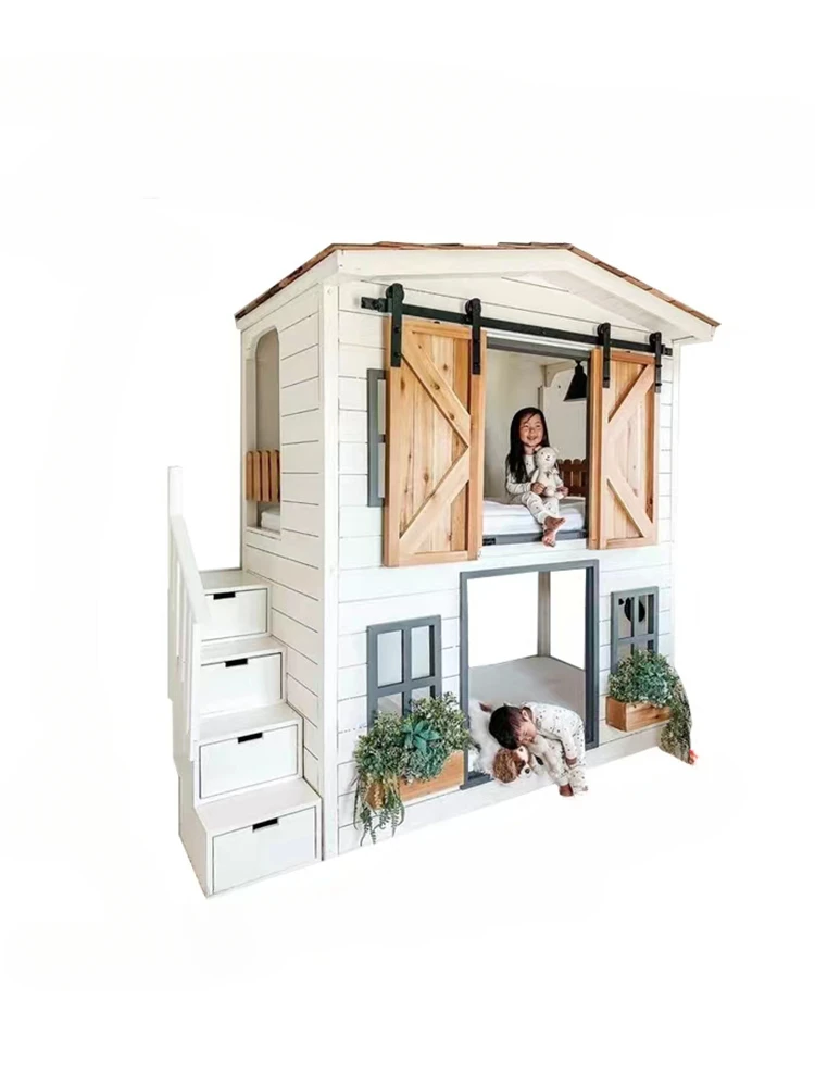 Cama de madera maciza para niños, cama alta y baja, cama doble para niños, cama de Granero