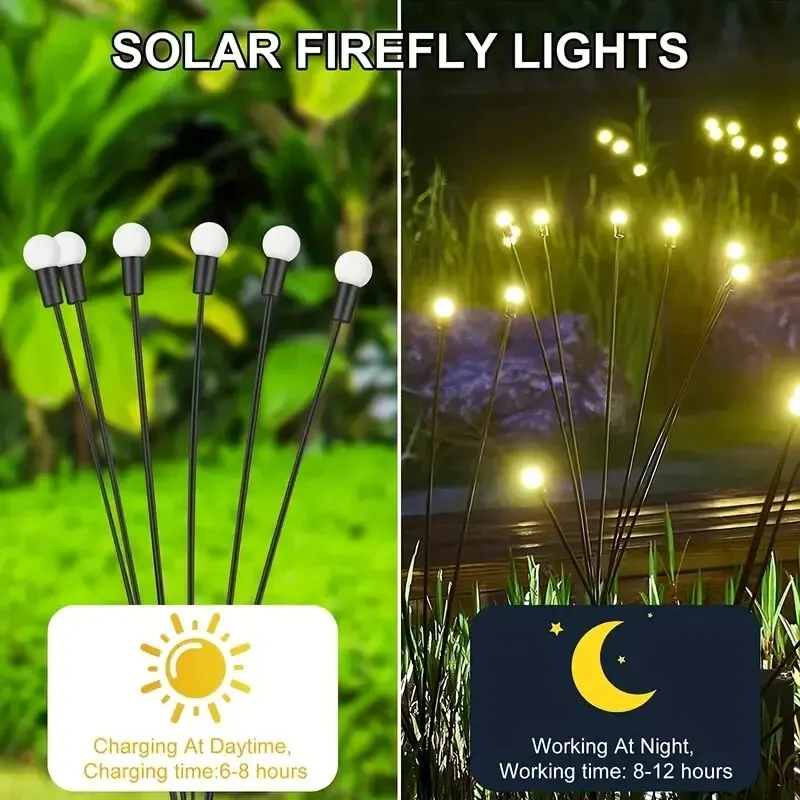 Lampada da giardino solare a 10 luci, lampada da giardino FireflyGround a LED alimentata dal vento, lampada da festival per la decorazione del Ramadan da giardino