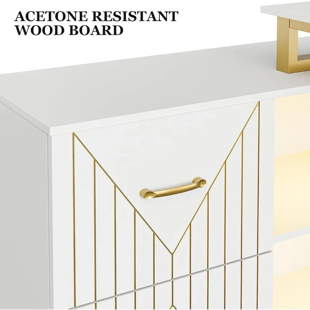 Manicure Table for Nail Tech with Wrist Cushion, Corner Nail Desk with 2 Drawers and 2 Shelves, Beauty Salon Nail Supplies Decor