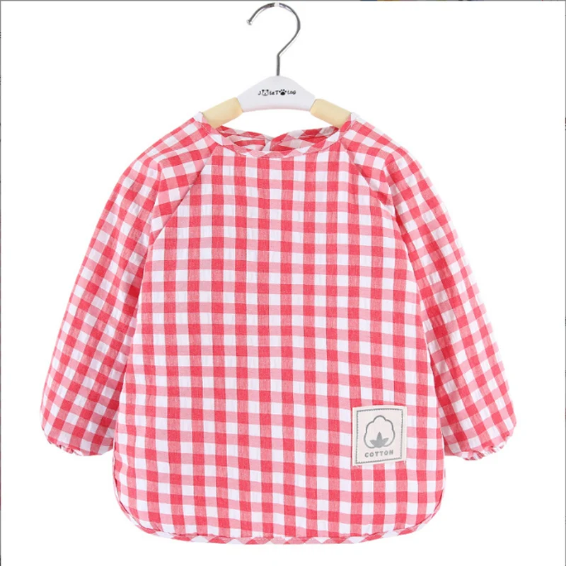Monos de comida para bebé de verano, ropa impermeable, Baberos para niños y niñas, ropa para niños, delantal sin lavado, Baberos sin mangas a cuadros de algodón