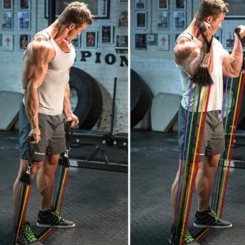 Juego de 11 bandas de resistencia de TPE, bandas de resistencia con anclaje de puerta, asas, bolsa de transporte, correas de tobillo para piernas, bandas de ejercicio