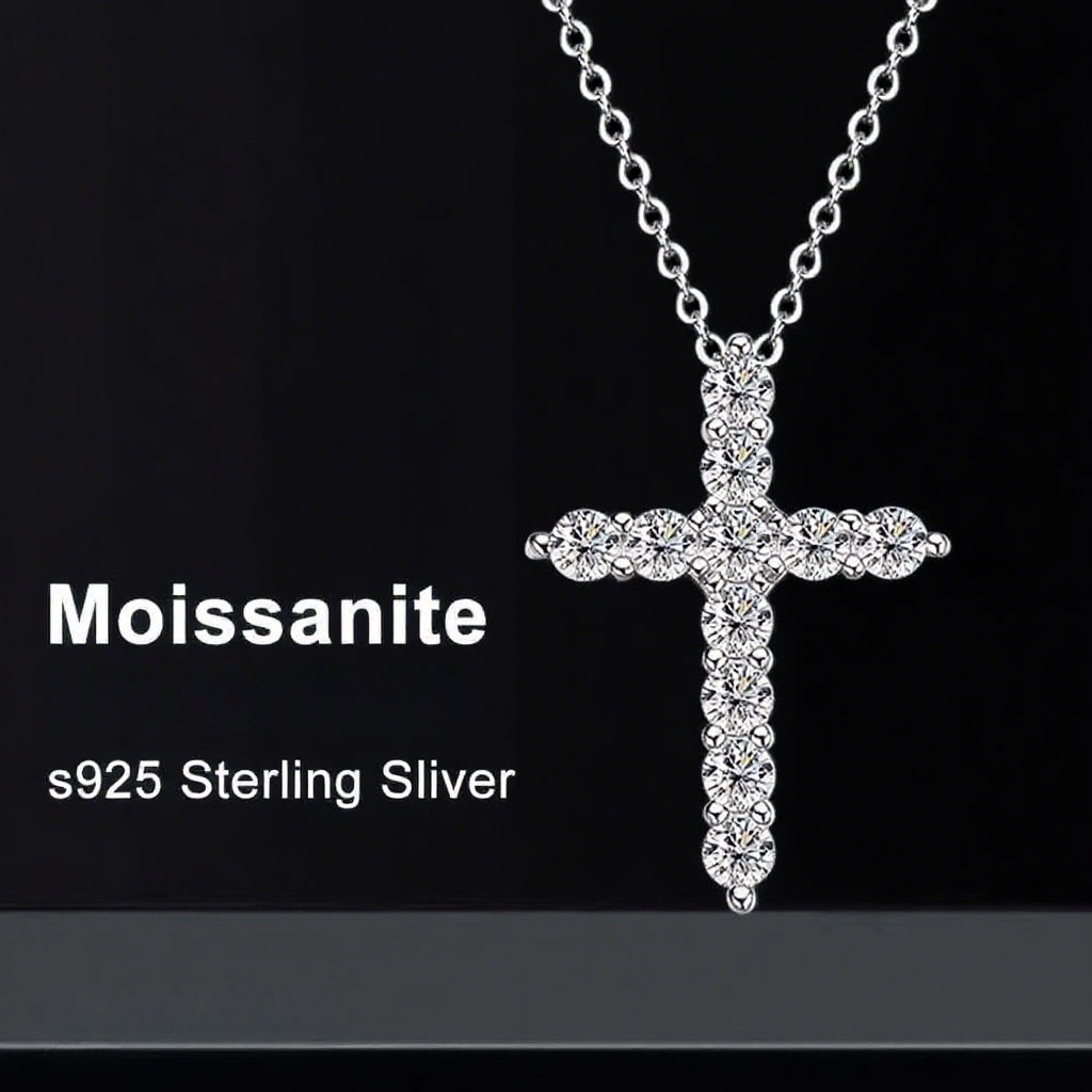 Volledige Moissanite Kruis Hanger Originele Sterg Sliver Chain Plated Wit Goud Fijne Ketting Voor Vrouwen Sieraden
