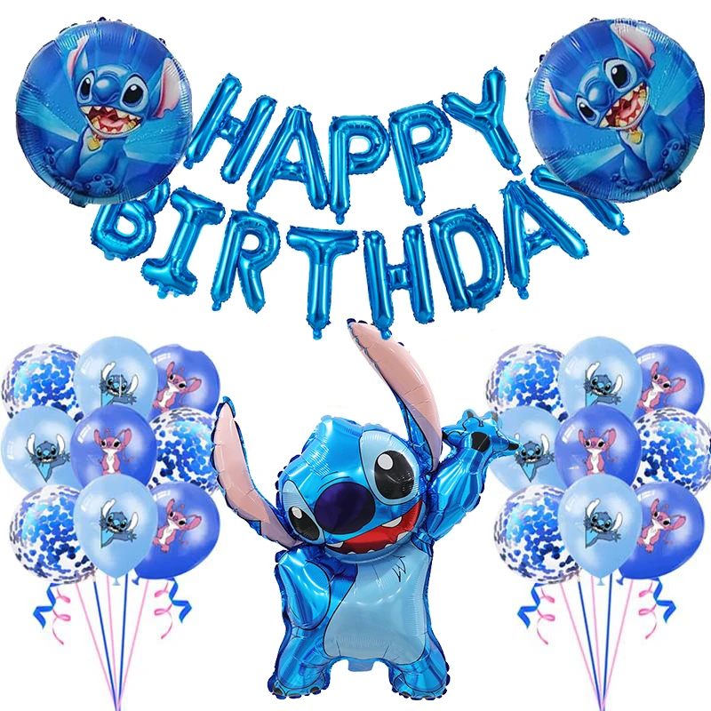 34 Uds. Juego de globos de aluminio de punto azul y rosa, cartel de FELIZ ANIVERSAL, globo para Baby Shower, decoración de fiesta de cumpleaños con tema de punto de dibujos animados para niños