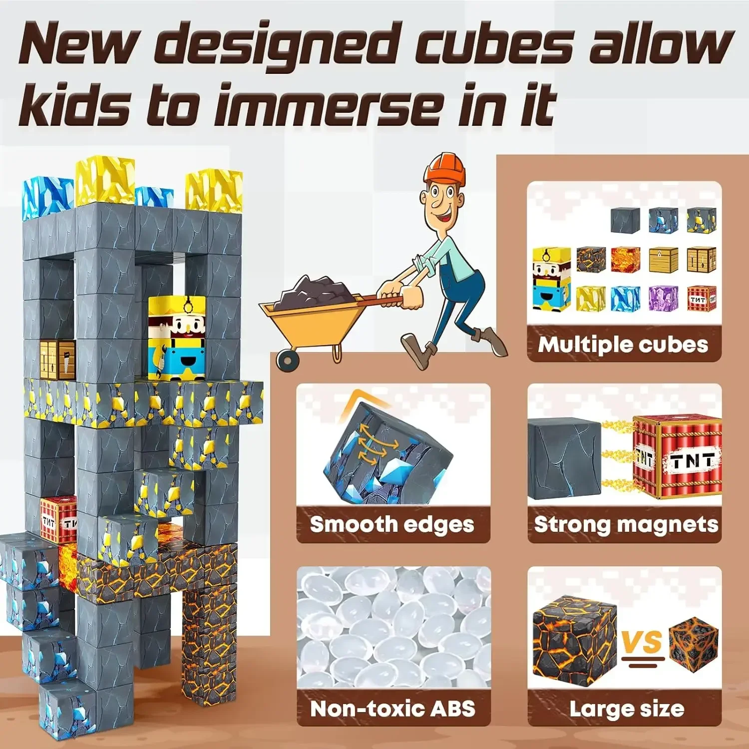 Bloques de construcción magnéticos para chico, juguetes, juego de cubos magnéticos, Mine World for Age 3+, modelo DIY para niños y niñas, juguetes para niños, regalo de cumpleaños sensorial
