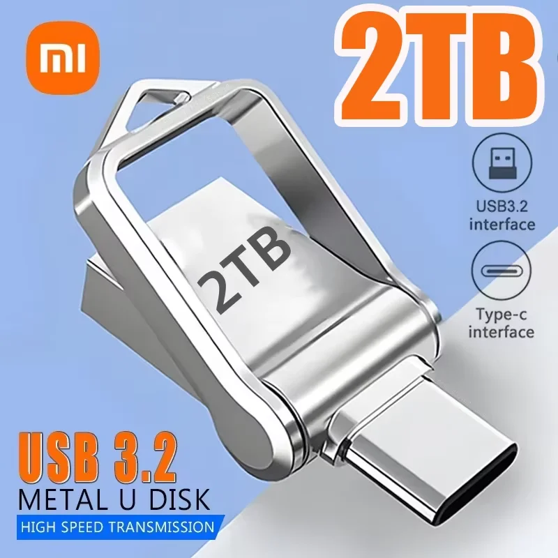 Металлическая флэш-накопитель Xiaomi 2 ТБ USB 3,2, высокоскоростная передача интерфейса Type-C, флэш-накопитель двойного назначения для мобильного телефона, компьютера