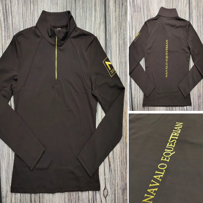 女性用長袖乗馬Tシャツ、ジッパーシャツ、乗馬服、競技、ウエスタンブランド