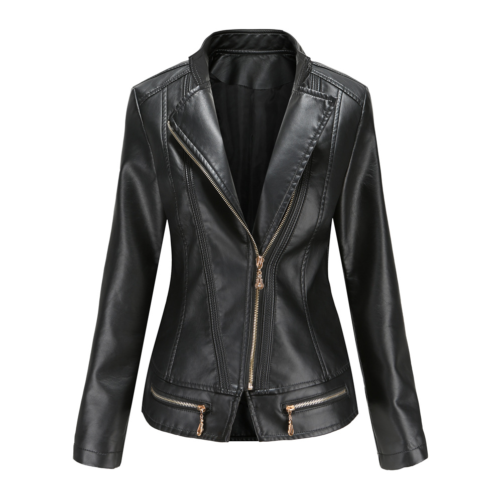 Helle Rot Revers PU Jacke frauen Reißverschluss Verziert Leder Jacke Frauen Mode Lässig Mantel der Weiblichen Oberbekleidung