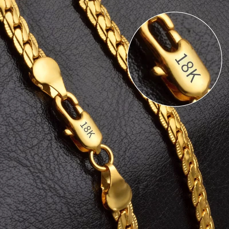 Collana laterale completa in oro 18 carati / argento sterling 925 da 6 mm Catena da 8/18/20/24 pollici per donna Uomo Gioielli di fidanzamento di nozze di moda