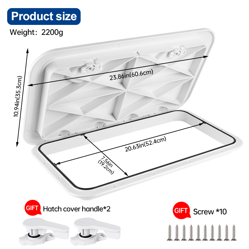 Marine Deck Access Hatch - Rectangular White & Black Deck Cover, Inspection Hatch
