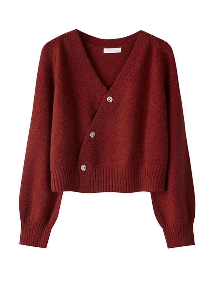 Versão coreana do outono e inverno feminino cardigan de malha diagonal com decote em v camisola feminina de manga comprida único breasted